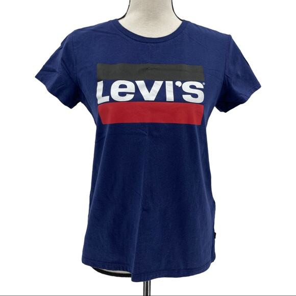 Levi’s Women's Navy Short Sleeve Graphic Logo T-Shirt Size M - Picture 1 of 9